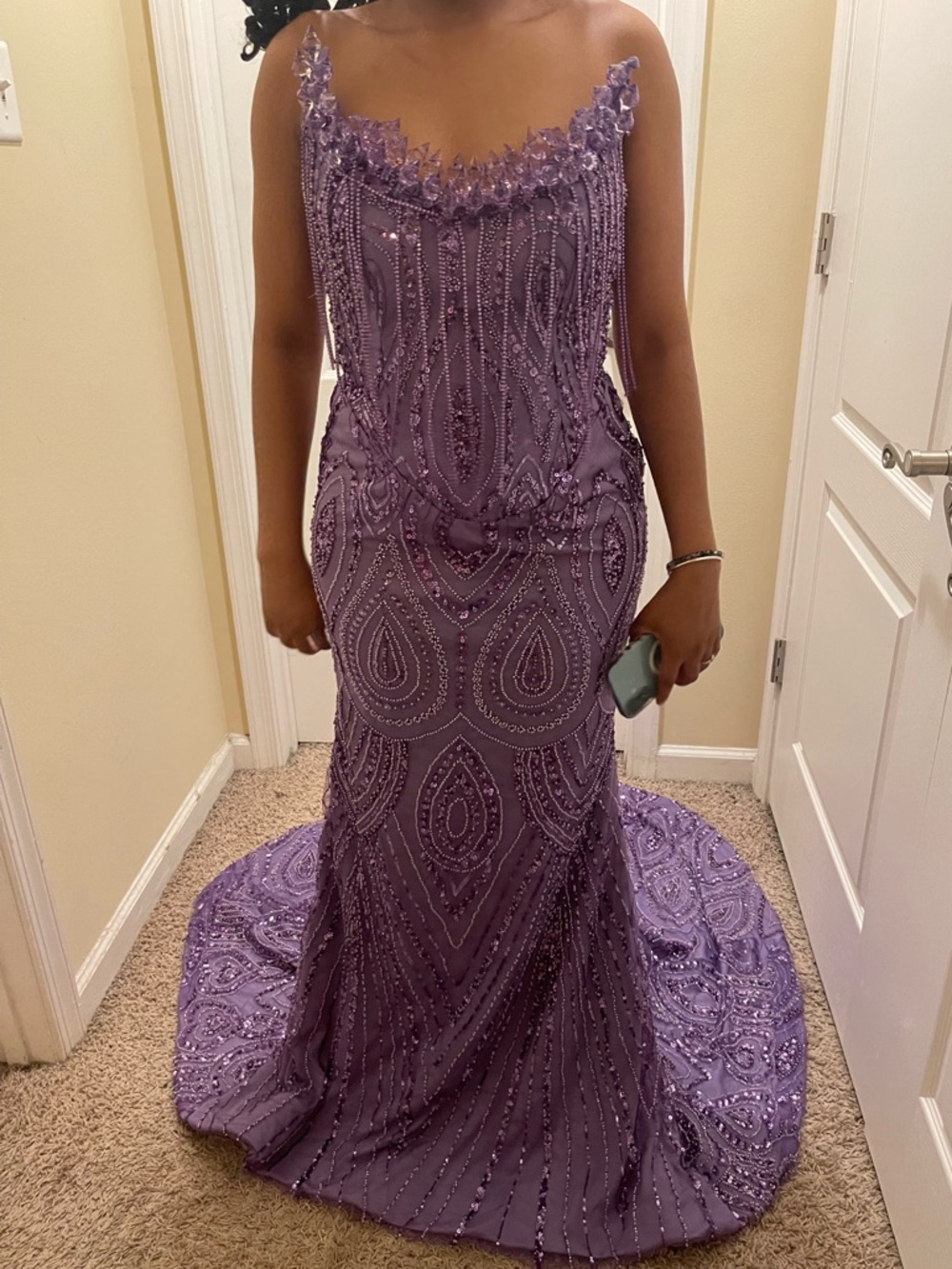 NEW Purple Beaded Corset Prom Dress - Picture 3 of 12